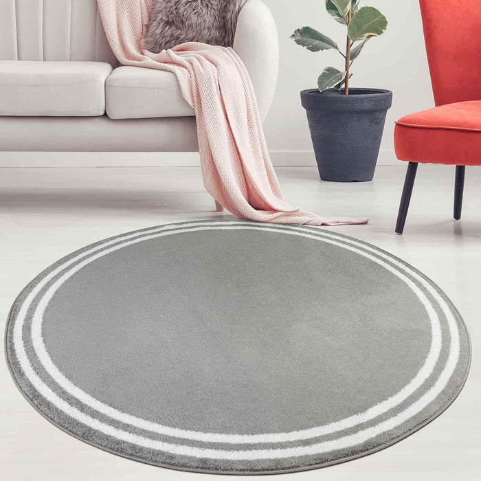 Modern Bordered Indoor Area Rugs Round Gray