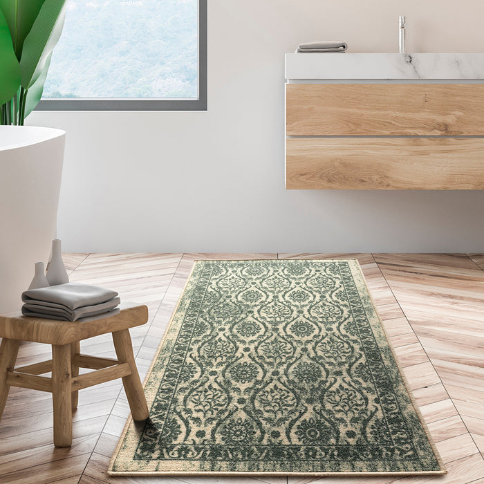 Antep Rugs Alfombras Non-Skid (Non-Slip) 4x6 Rubber Backing Floral  Geometric Low Profile Pile Indoor Area Rugs (Dark Green, 4' x 5'8)