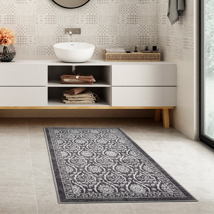 Antep Rugs Alfombras Modern Bordered 4x6 Non-Skid (Non-Slip) Low Profile  Pile Rubber Backing Indoor Area Rugs (Gray, 4' x 5'8)