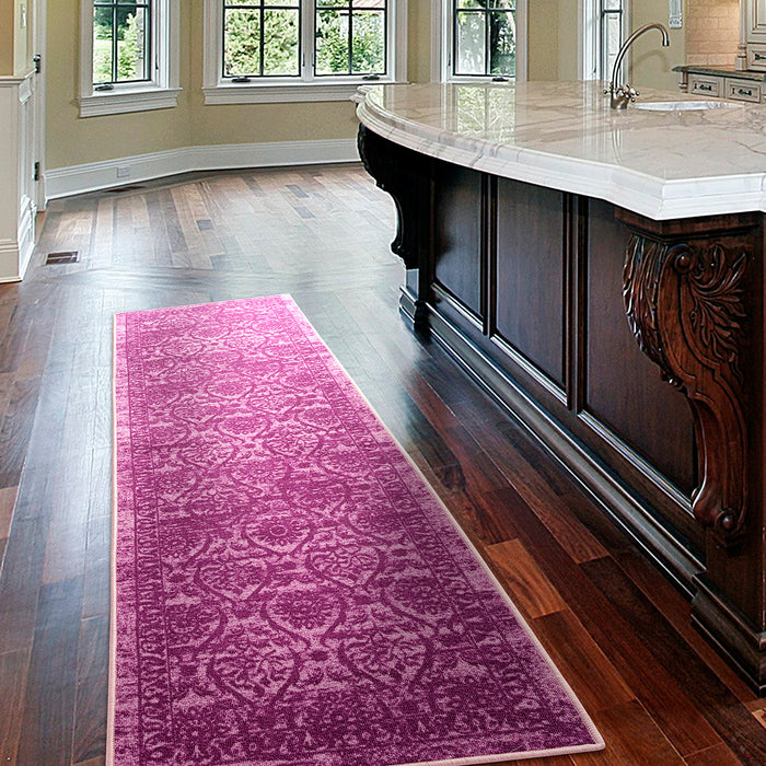 Antep Rugs Alfombras Modern Bordered 2x7 Non-Skid (Non-Slip) Low Profile  Pile Rubber Backing Indoor Area Runner Rugs (Purple, 2' x 7')