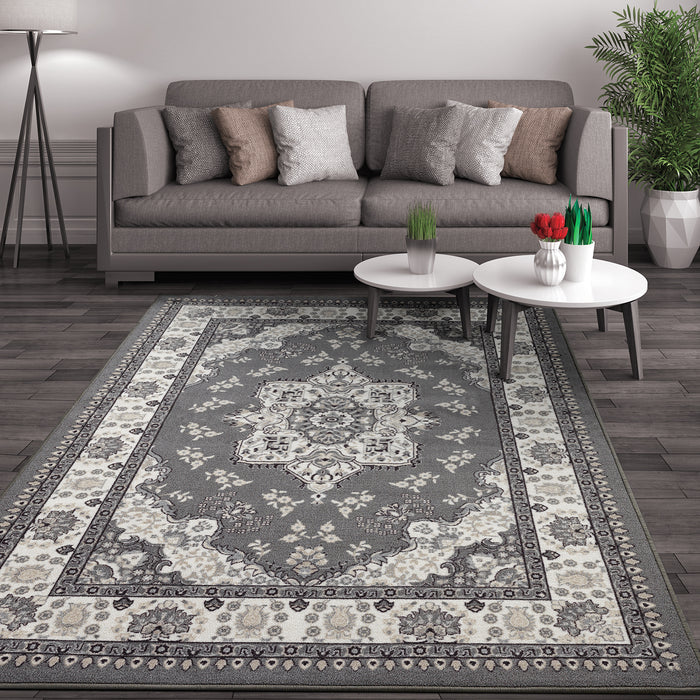 Antep Rugs Alfombras Modern Bordered 3x5 Non-Skid (Non-Slip) Low Profile  Pile Rubber Backing Indoor Area Rugs (Blue, 3' x 5')