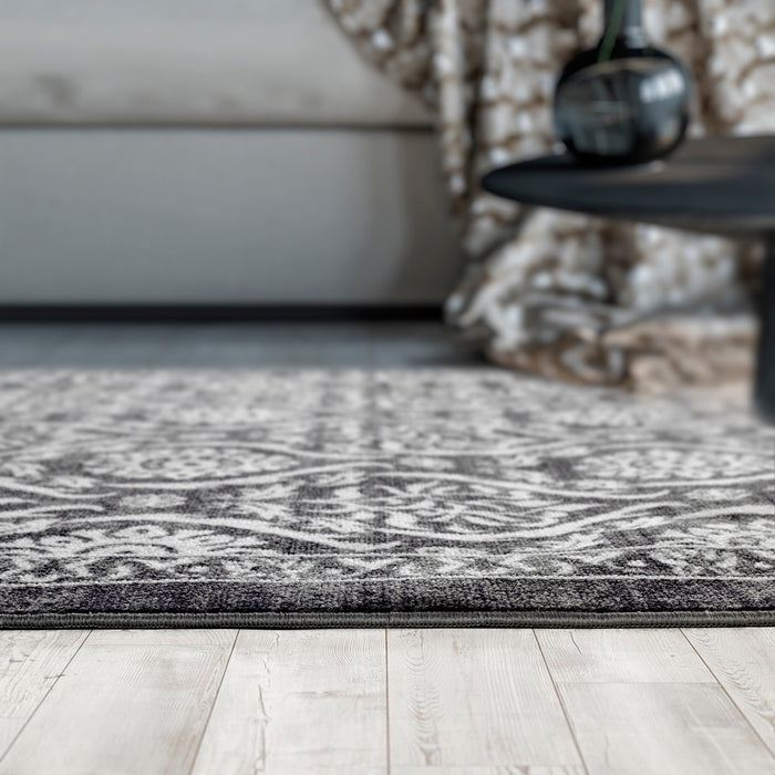 Antep Rugs Alfombras Bordered Modern 4x6 Non-Slip (Non-Skid) Low Pile  Rubber Backing Indoor Area Rug (Gray, 4' x 5'8)