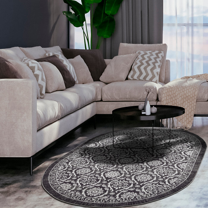 Antep Rugs Alfombras Modern Bordered 5x7 Non-Skid (Non-Slip) Low Profile  Pile Rubber Backing Indoor