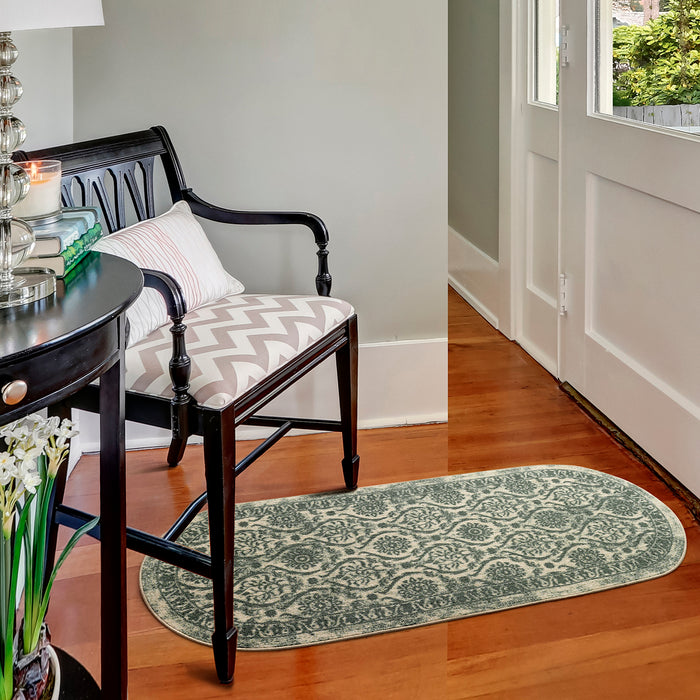 Green Floral Area Rug, for Living Room, Boho Floor Rug, Soft