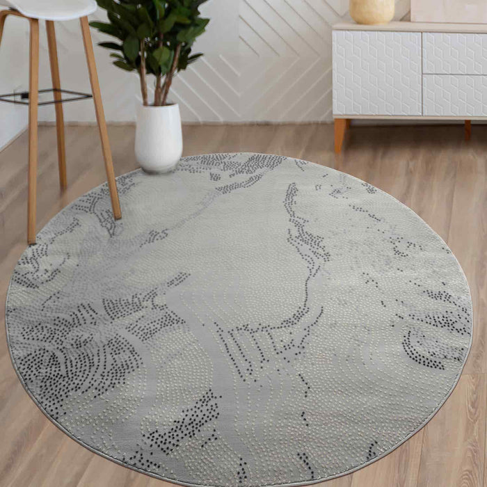 Abstract Area Rug Gray Round