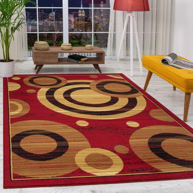 Area Rugs With Circle Designs 5x7 Maroon/Beige