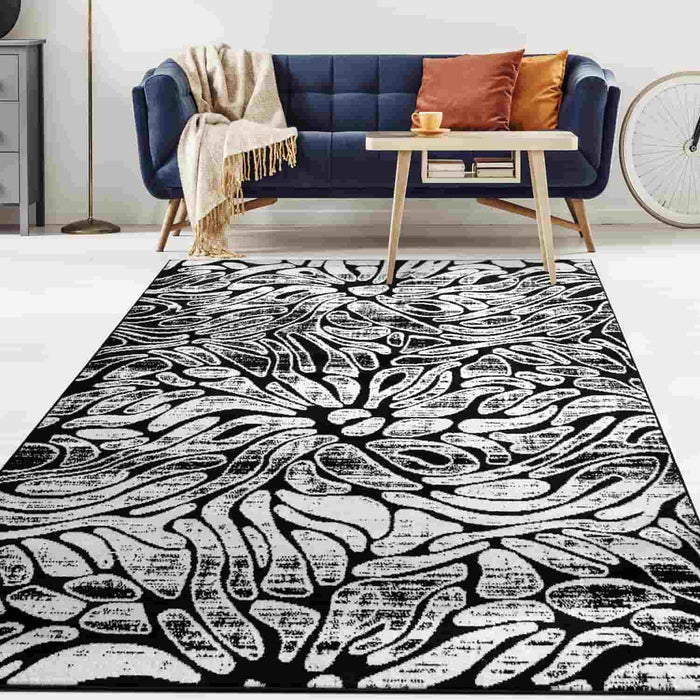Black and White Abstract Area Rugs 5x7