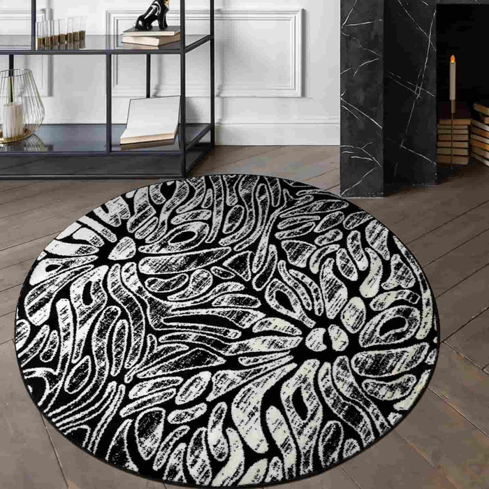 Black and White Abstract Area Rugs Circle