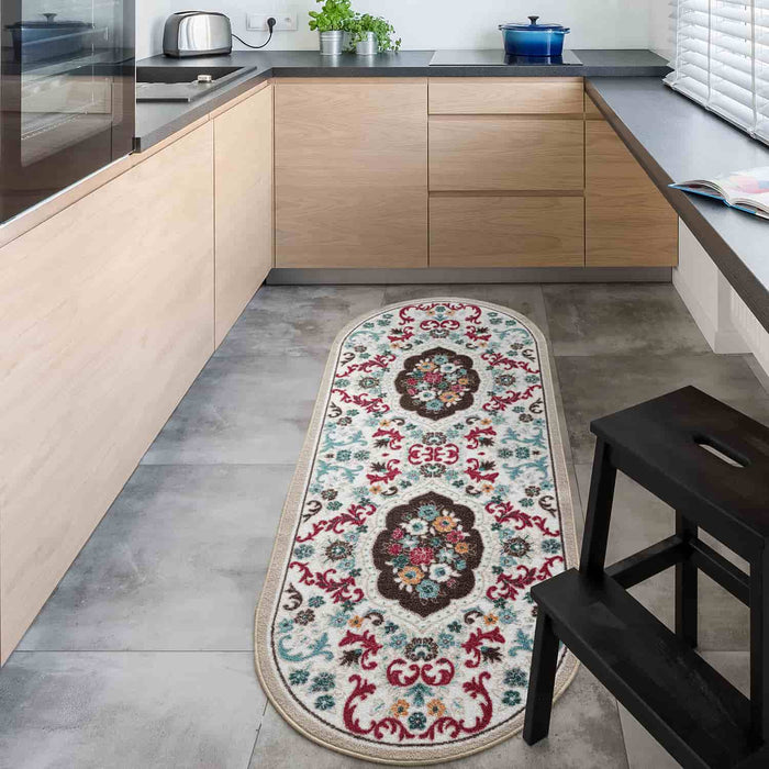 Antep Rugs Alfombras Non-Skid (Non-Slip) 2x4 Rubber Backing Floral  Geometric Low Profile Pile Kitchen Area Rugs (Red, 2'3 x 4')