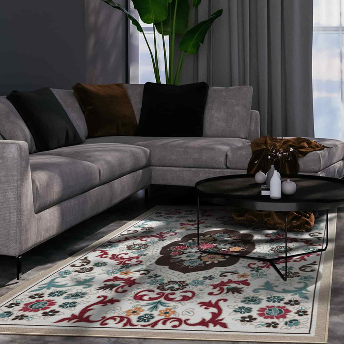 Antep Rugs Alfombras Non-Skid (Non-Slip) 3x5 Rubber Back Bohemian  Distressed Moroccan Boho Low Pile Profile Indoor Area Rug (Beige, 3' x 5')