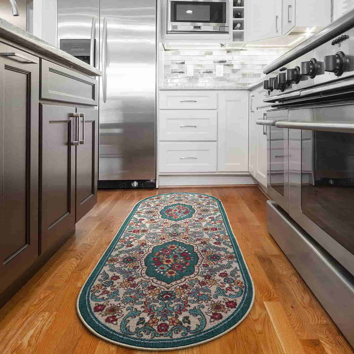 Antep Rugs Alfombras Non-Skid (Non-Slip) 2x4 Rubber Backing Floral  Geometric Low Profile Pile Kitchen Area Rugs (Red, 2'3 x 4')