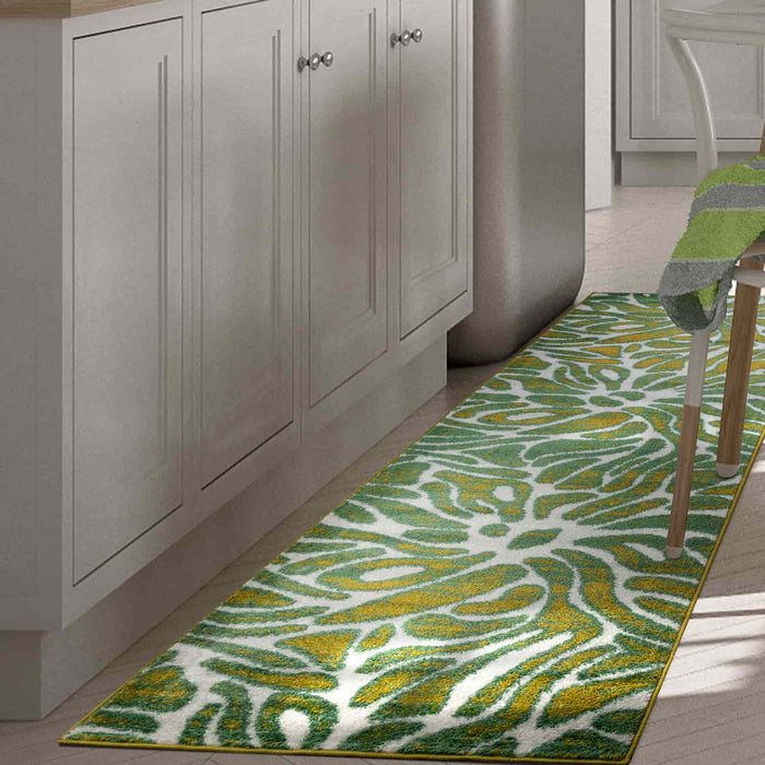Green and White Abstract Area Rugs 