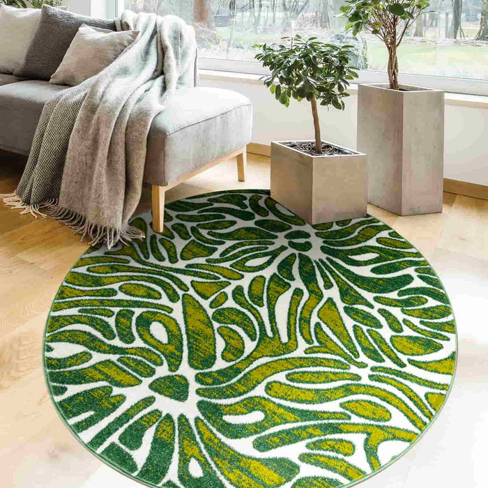 Green and White Abstract Area Rugs Circle