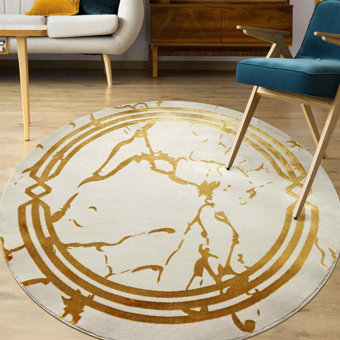Marble Look Abstract Area Rugs Beige Round