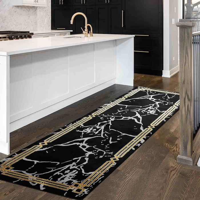 Marble Look Abstract Area Rugs Black