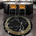 Marble Look Abstract Area Rugs Black Round