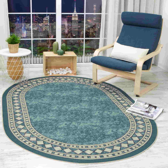 Modern Bordered Area Rugs Blue 5x7 Oval 