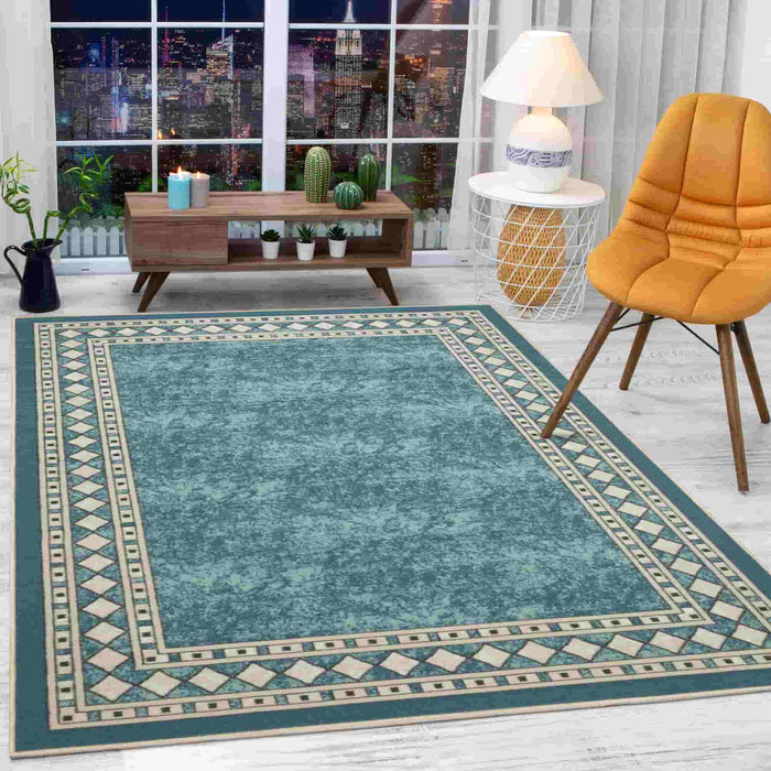 Modern Bordered Blue Area Rugs 5x7