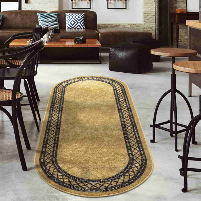 Modern Bordered Area Rugs Brown 2x5 Oval