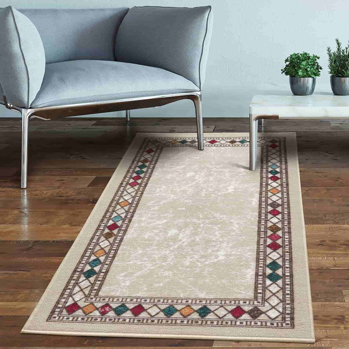 Antep Rugs Alfombras Modern Bordered 3x5 Non-Skid (Non-Slip) Low Profile Pile Rubber Backing Indoor Area Rugs (Brown Beige, 3' x 5')