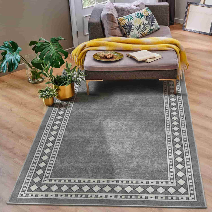 Dark Gray Stair Tread Rugs Machine Washable with Rubber Backing 5 Pcs