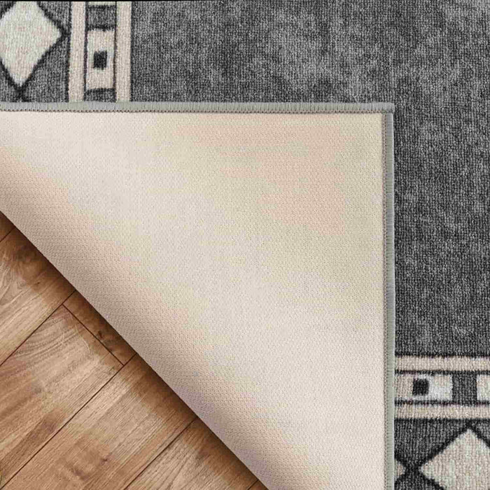 Gray Modern Bordered Non-Skid/Non-Slip Low Profile Pile Rubber Backing Area  Rugs