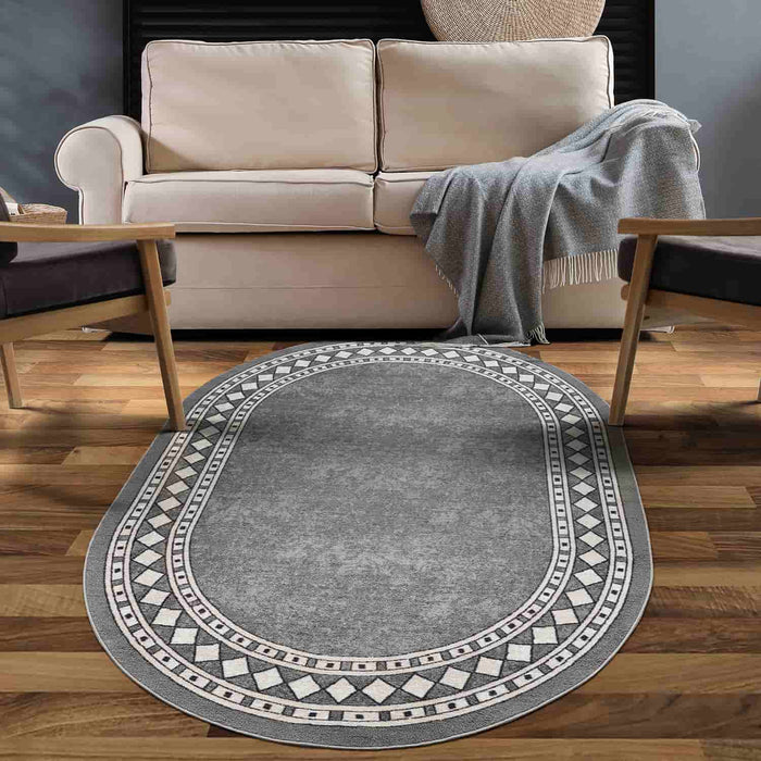 Antep Rugs Alfombras Modern Bordered 4x6 Non-Skid (Non-Slip) Low Profile  Pile Rubber Backing Indoor Area Rugs (Gray, 4' x 5'8)