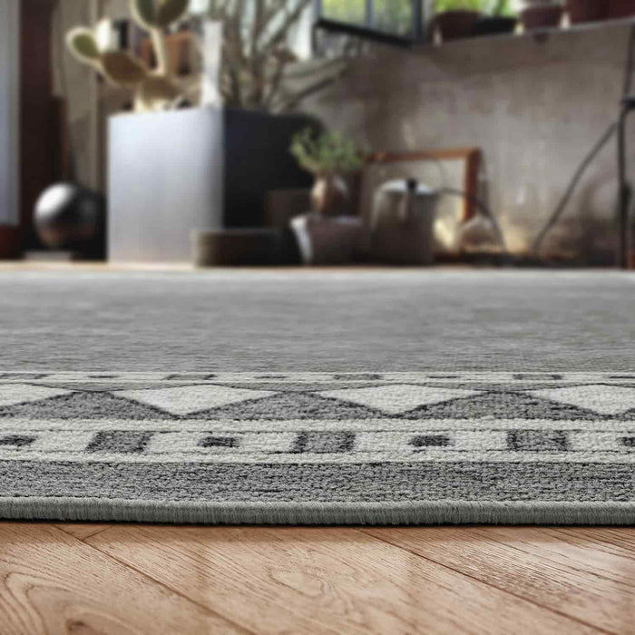 Antep Rugs Alfombras Modern Bordered 5x7 Non-Skid (Non-Slip) Low, Gray, 5' x 7