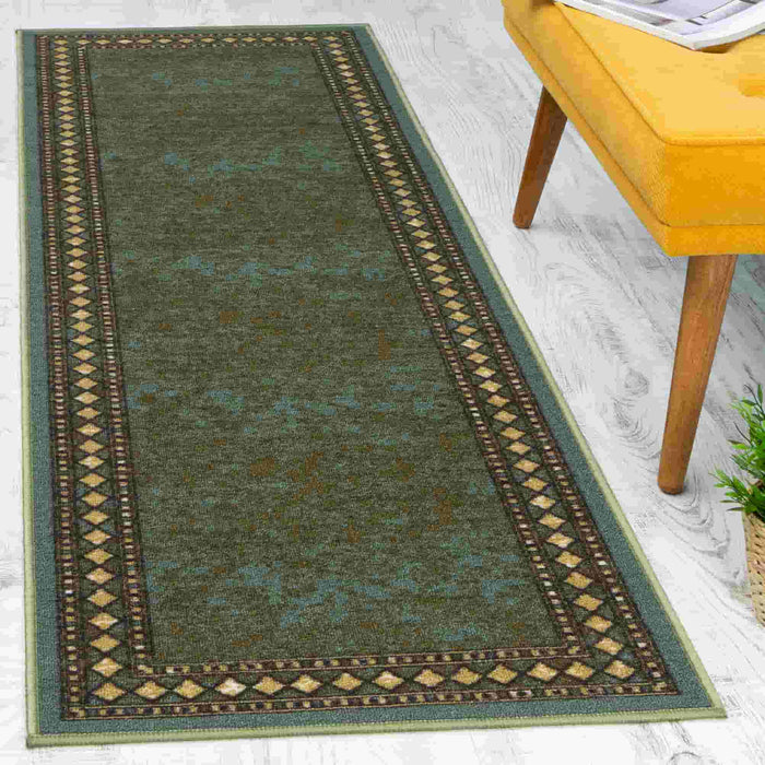 Antep Rugs Alfombras Modern Bordered 2x4 Non-Skid (Non-Slip) Low Profile  Pile Rubber Backing Kitchen Area Rugs (Blue, 2'3 x 4')