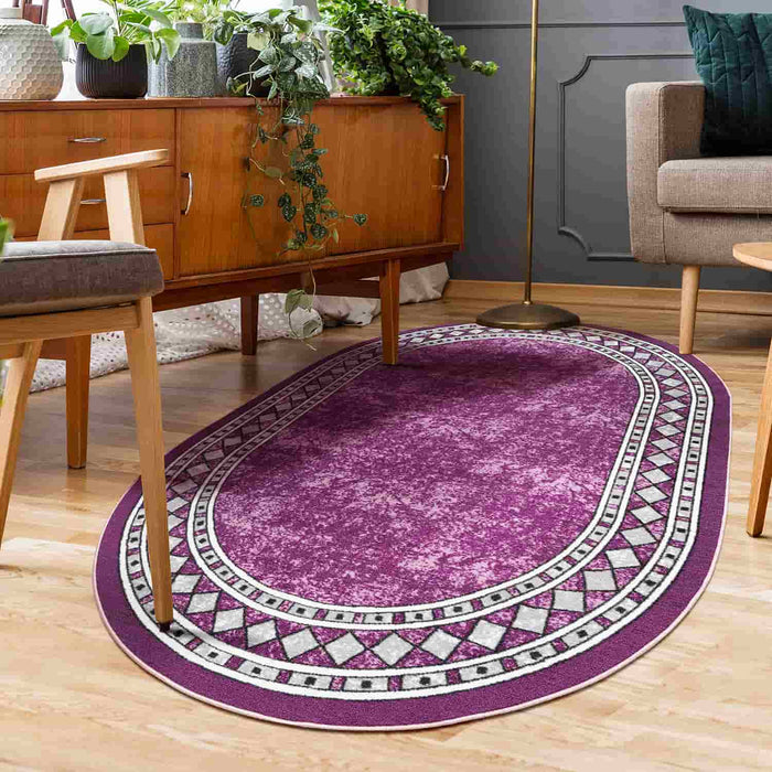 Antep Rugs Alfombras Modern Bordered 5x7 Non-Skid (Non-Slip) Low Profile  Pile Rubber Backing Indoor Area Rugs (Gray, 5' x 7' Oval)
