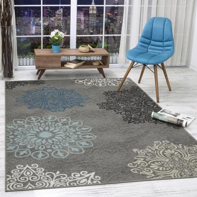 Antep Rugs Alfombras Non-Skid (Non-Slip) 3x5 Rubber Backing Floral Geometric Low Profile Pile Indoor Area Rugs (Beige Multi, 3' x 5')