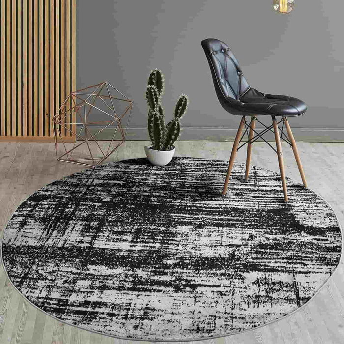 Modern Indoor Area Rugs Black Gray Round