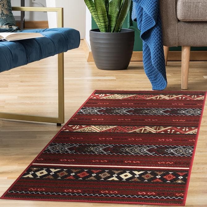Antep Rugs Alfombras Red 2 ft. x 7 ft. Non-Slip Moroccan Geometric Runner Rug