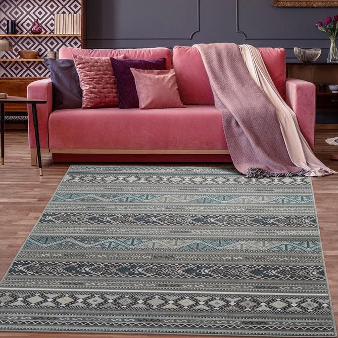 Antep Rugs Alfombras Non-Skid (Non-Slip) 5x7 Rubber Back Bohemian  Distressed Moroccan Boho Low Pile Profile Indoor Area Rug (Silver Gray, 5'  x 7')