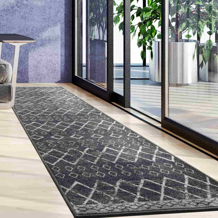 Antep Rugs Alfombras Non-Skid (Non-Slip) 2x7 Rubber Backing Floral  Geometric Low Profile Pile Indoor Area Runner Rugs (Gray/Black, 2' x 7')