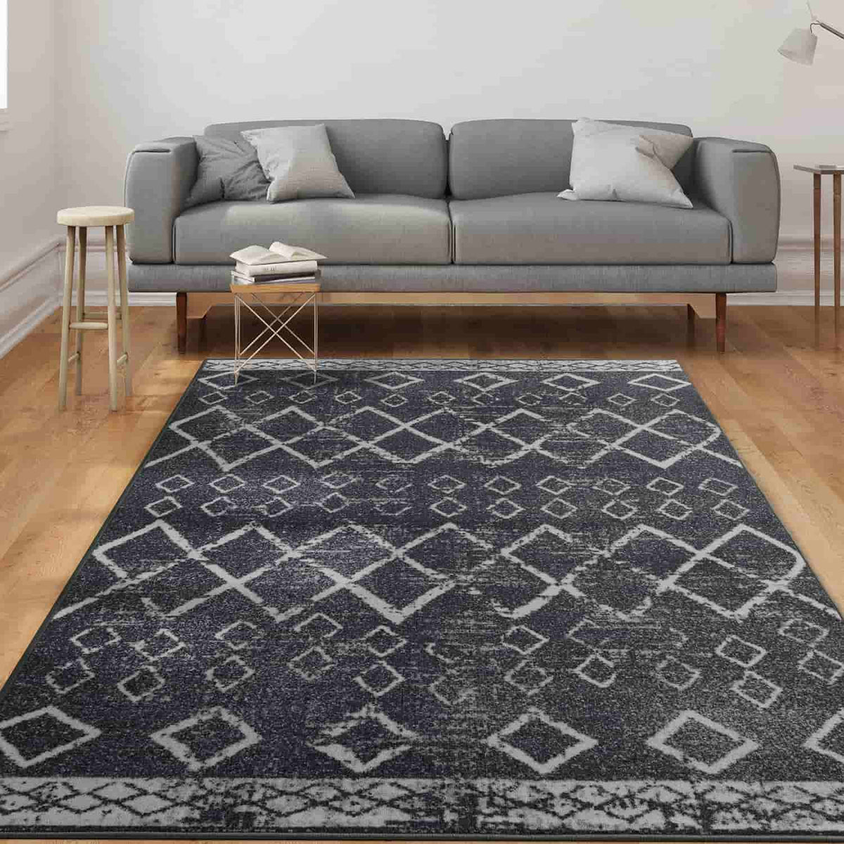 Moroccan Trellis Rug 3x5 White Throw Rugs with Rubber Backing