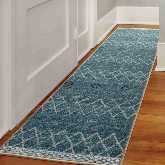 Alfombras Non-Skid (Non-Slip) 5x7 Rubber Back Bohemian Low Profile Area Rug-Blue  - Household Items, Facebook Marketplace