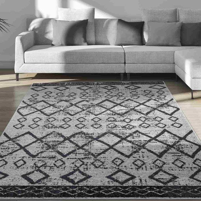 Antep Rugs Alfombras Bordered Modern 5x7 Non-Slip (Non-Skid) Low Pile  Rubber Backing Indoor Area Rug (Gray, 5' x 7')