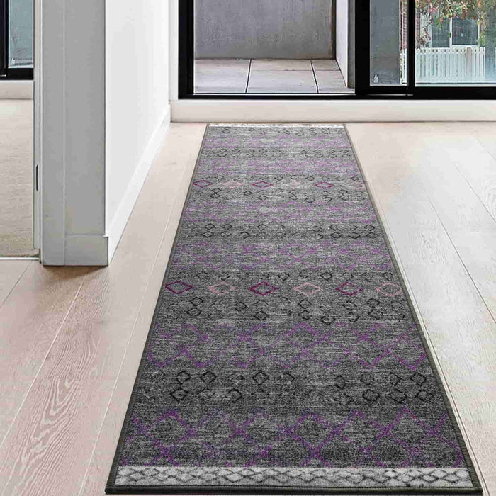 Antep Rugs Alfombras Modern Bordered 2x7 Non-Skid (Non-Slip) Low Profile  Pile Rubber Backing Indoor Area Runner Rugs (Gray, 2' x 7')
