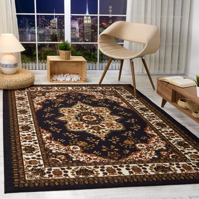 Antep Rugs Alfombras Non-Skid (Non-Slip) 2x7 Rubber Backing Floral  Geometric Low Profile Pile Indoor Area Runner Rugs (Gray/Black, 2' x 7')