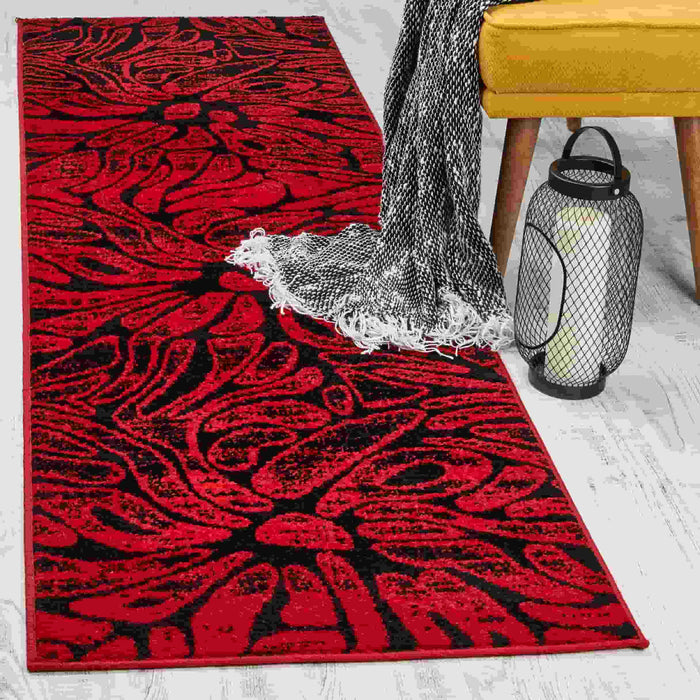 Red and White Abstract Area Rugs 2x7