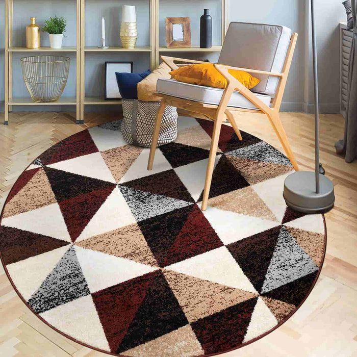 Red and Black Geometric Area Rug Round