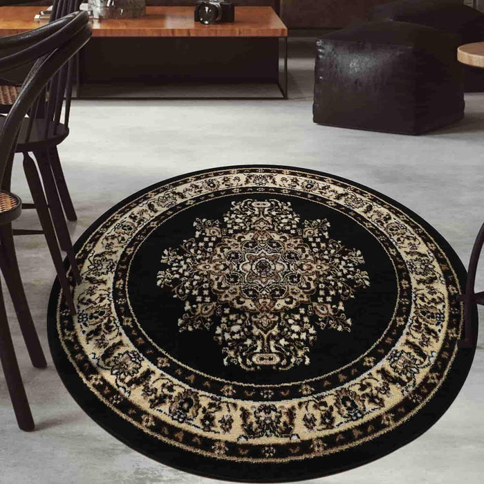 Traditional Indoor Area Rugs Black Round