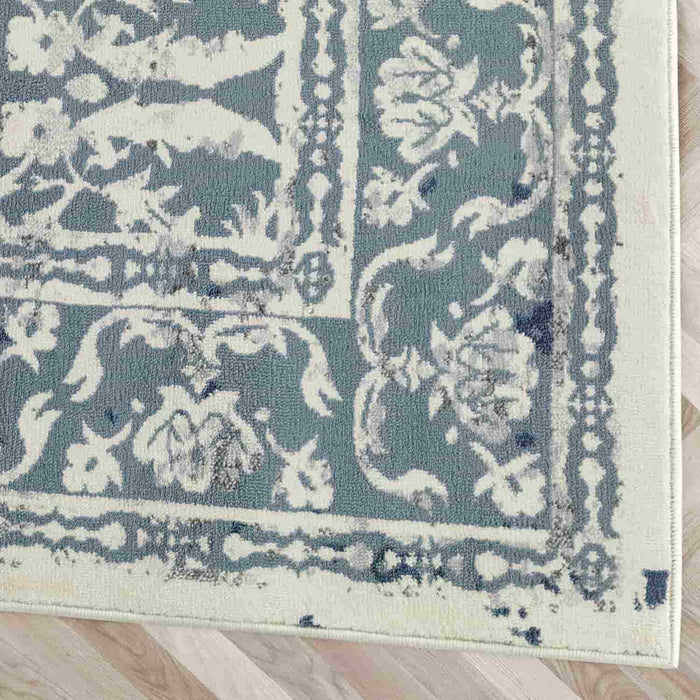 Vintage Floral Boho Distressed Rug Blue